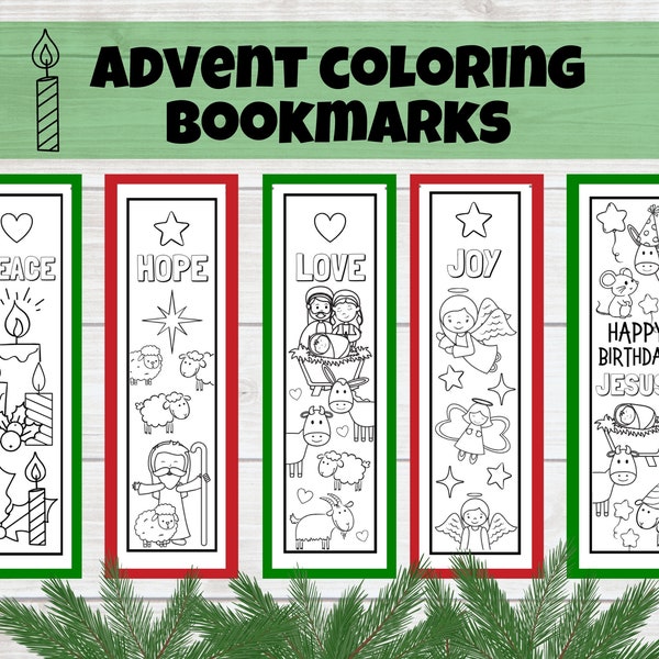 Kids Printable Advent Coloring Bookmarks, Christmas Sunday School Activity, Kids Church, Christian Classroom, Set of 5, Kids Christmas Craft