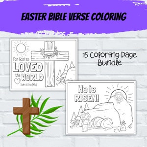 Kids Easter Themed Bible Verse Colouring Pages, Palm Sunday Printable Scripture Colouring, Sunday School, Homeschool, Faith Based, Set of 15