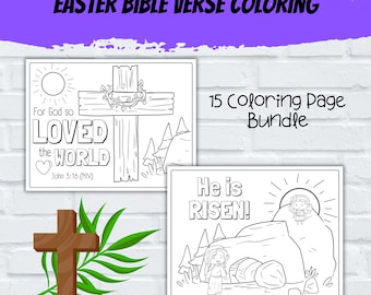 Kids Easter Themed Bible Verse Colouring Pages, Palm Sunday Printable Scripture Colouring, Sunday School, Homeschool, Faith Based, Set of 15