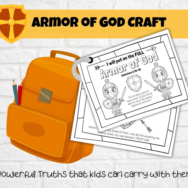 Armor of God Craft, Coloring Activity, Scripture Craft for Home, Sunday School, or Christian Classroom, Ephesians 6, Full Color Option