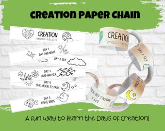 Kids Printable Days of Creation Paper Chain Craft, Sunday School Activity, Creation Story Craft