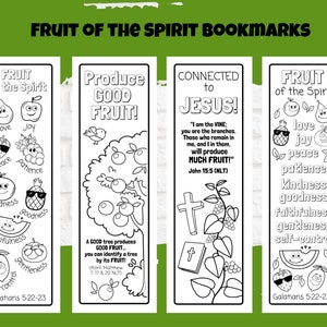 Marcadores imprimibles para colorear Fruto del Espíritu, Gálatas 5, Escuela dominical, Iglesia de niños, Actividad bíblica, Artesanía bíblica, Descarga instantánea