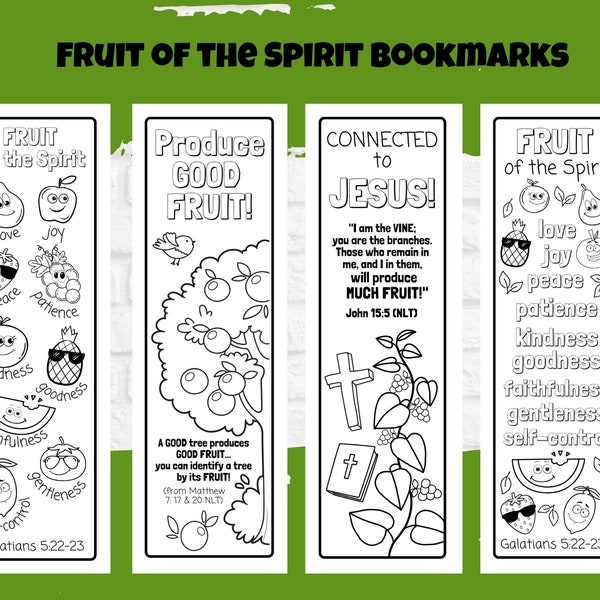 Fruit of the Spirit Printable Coloring Bookmarks, Galatians 5, Sunday School, Kids Church, Scripture Activity, Bible Craft, Instant Download