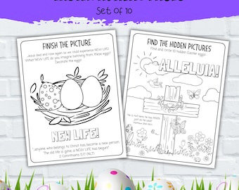 Printable Bible Verse Easter Activity Pages, Easter Games, Sunday School, Elementary & Preschool, Home, Christian Classroom, Set of 10