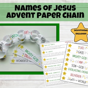 Names of Jesus Advent Paper Chain Activity & Devotional, 24 Names of Jesus, Christmas Craft for Family, Sunday School, Classroom, Kids Club
