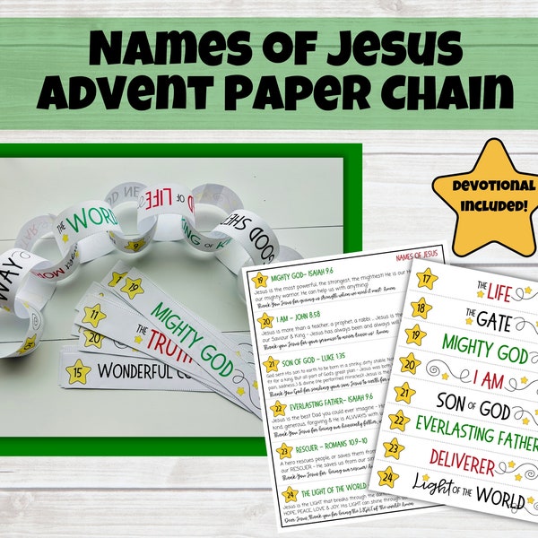 Names of Jesus Advent Paper Chain Activity & Devotional, 24 Names of Jesus, Christmas Craft for Family, Sunday School, Classroom, Kids Club