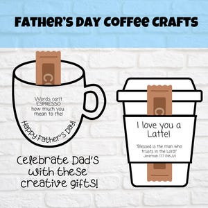 Vatertags-Bibel-Vers-Kaffeefertigkeit, druckbare Vatertagsaktivität, Kaffeetasse- / Becherhandwerk, Kinderhandwerk für Großvater oder Vater