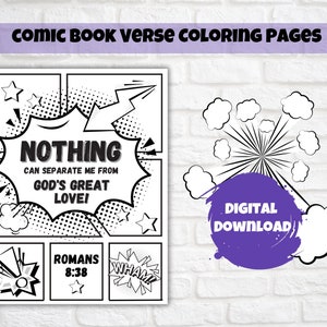 Superhero Comic Book Bible Verse Coloring Set of 6, Kids Scripture, Sunday School, Home, or Classroom Activity, Joshua 1:9 image 3