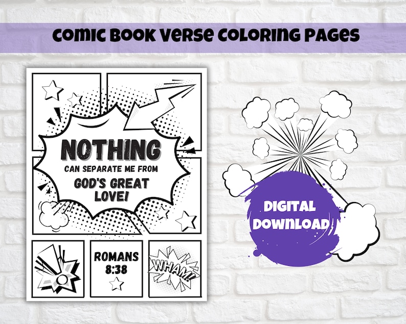 Superhero Comic Book Bible Verse Coloring Set of 6, Kids Scripture, Sunday School, Home, or Classroom Activity, Joshua 1:9 image 3