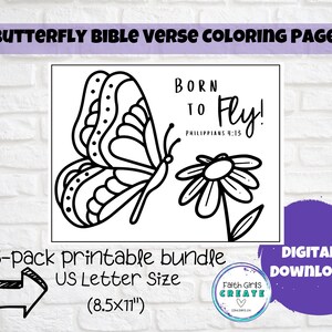 Butterfly Bible Verse Colouring Pages, Sunday School, HomeSchool Activity, Girls Affirmation, Digital Download, Kids Church, BeYOUtiful!