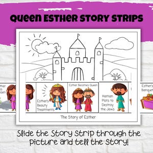 Queen Esther Story Strips, Sunday School Activity, Kids Church Craft, Bible Verse Coloring, Esther Bible Story, Printable