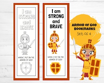 Armor of God Printable Coloring Bookmarks, Ephesians 6, Sunday School, Kids Church, Scripture Activity, Bible Craft, Full Color Option
