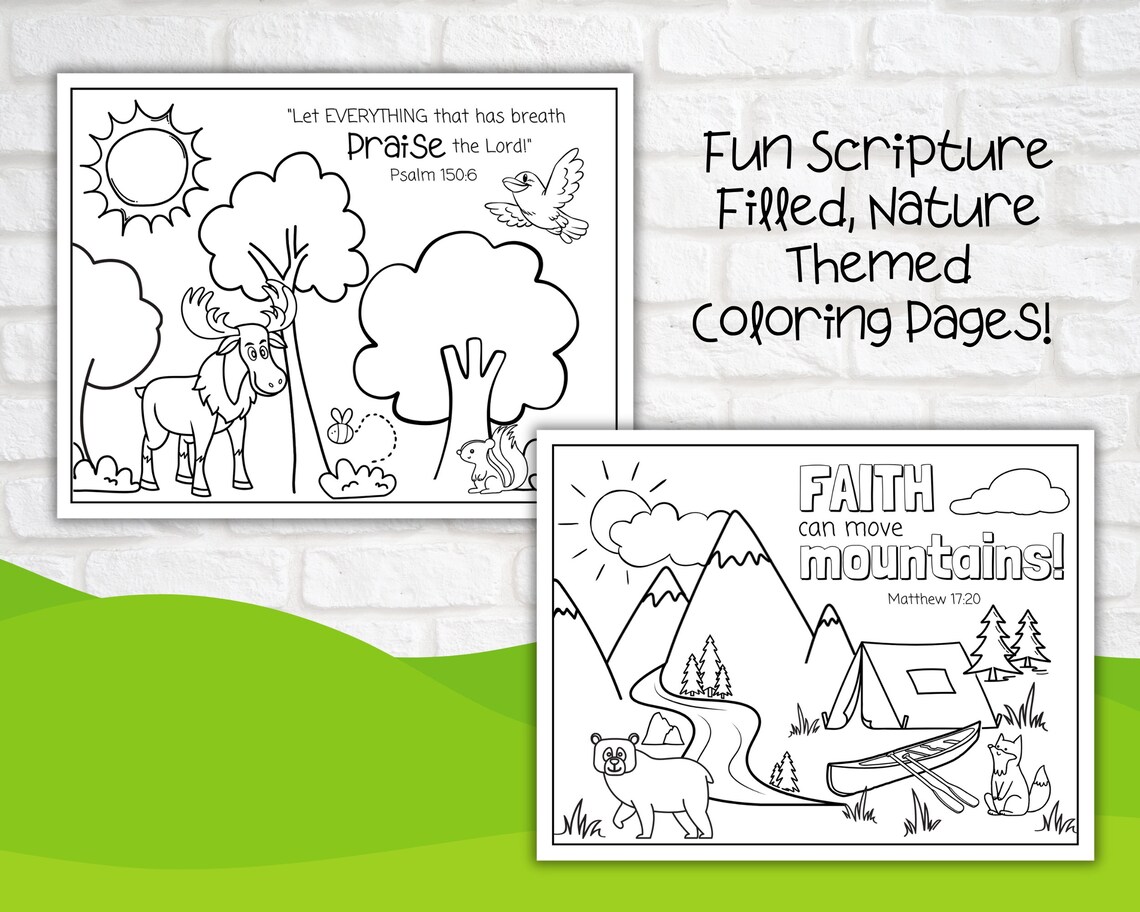 Nature Bible Verse Printable Set of 8 Coloring Pages, Set of 8 Cards, 4 ...