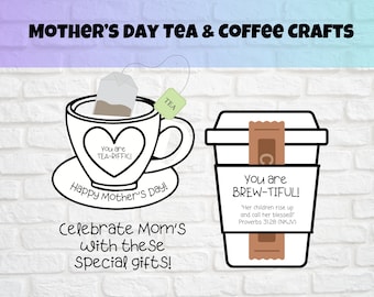Manualidad de té y café con versículo bíblico para el Día de la Madre, actividad imprimible para el Día de la Madre, Proverbios 31:28, manualidad con taza de té, manualidad infantil para la abuela