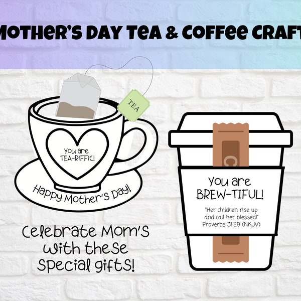 Mother's Day Bible Verse Tea and Coffee Craft, Printable Mother's Day Activity, Proverbs 31:28, Tea Cup Craft, Kids Craft for Grandma