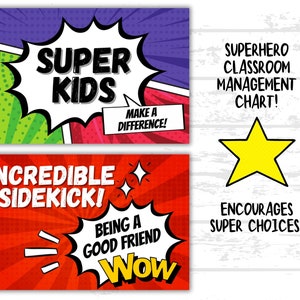 Superhero Printable Behaviour Clip Chart, Encourage Positive Choices, Sunday School, Kids Church, Classroom, Home or School