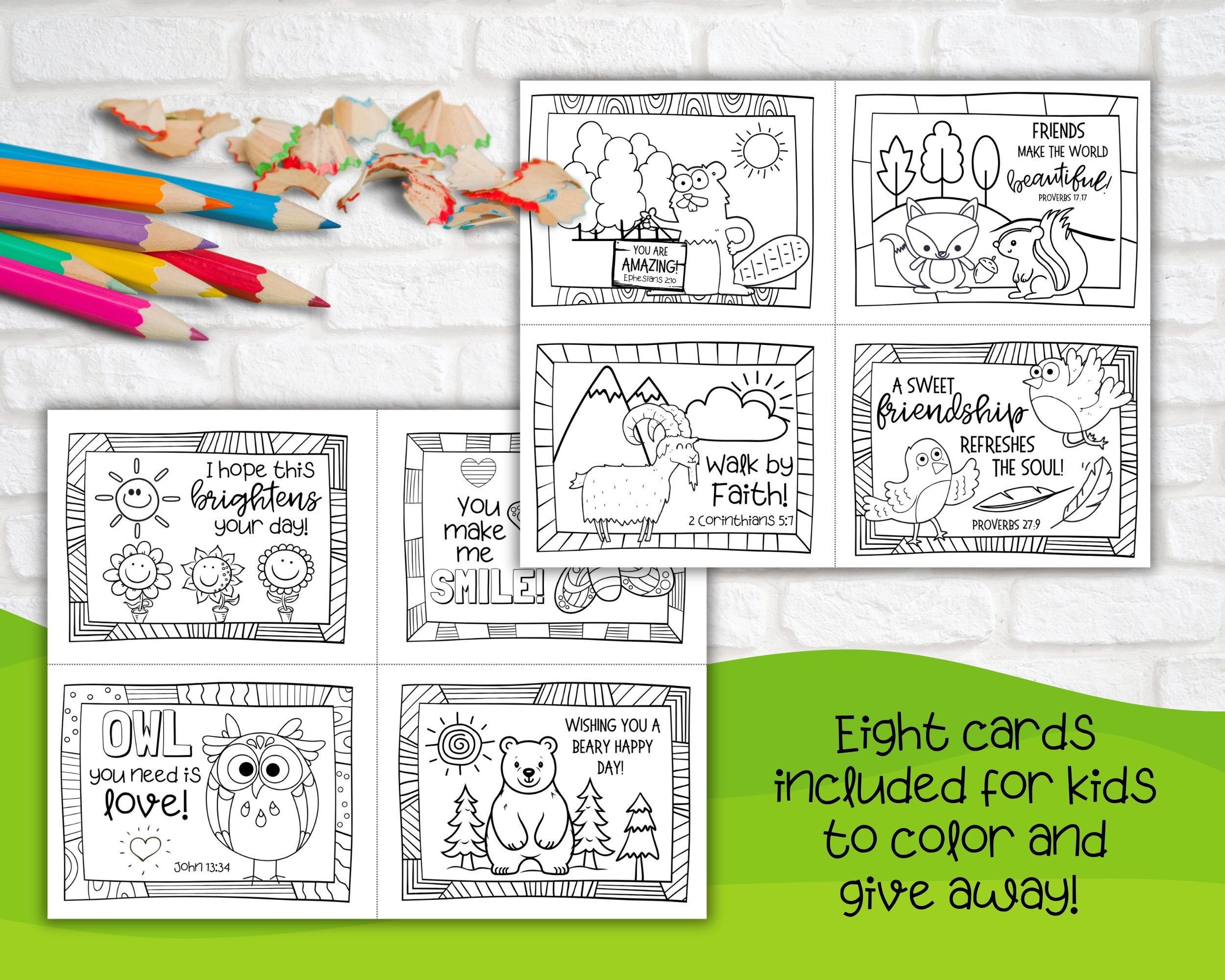 Nature Bible Verse Printable Set of 8 Coloring Pages, Set of 8 Cards, 4 ...