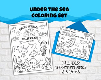 Under the Sea Kids Bible Verse Printable set of 12 Colouring Pages, Set of 8 Cards, Ocean Themed, Identity in Christ, Sunday School,VBS