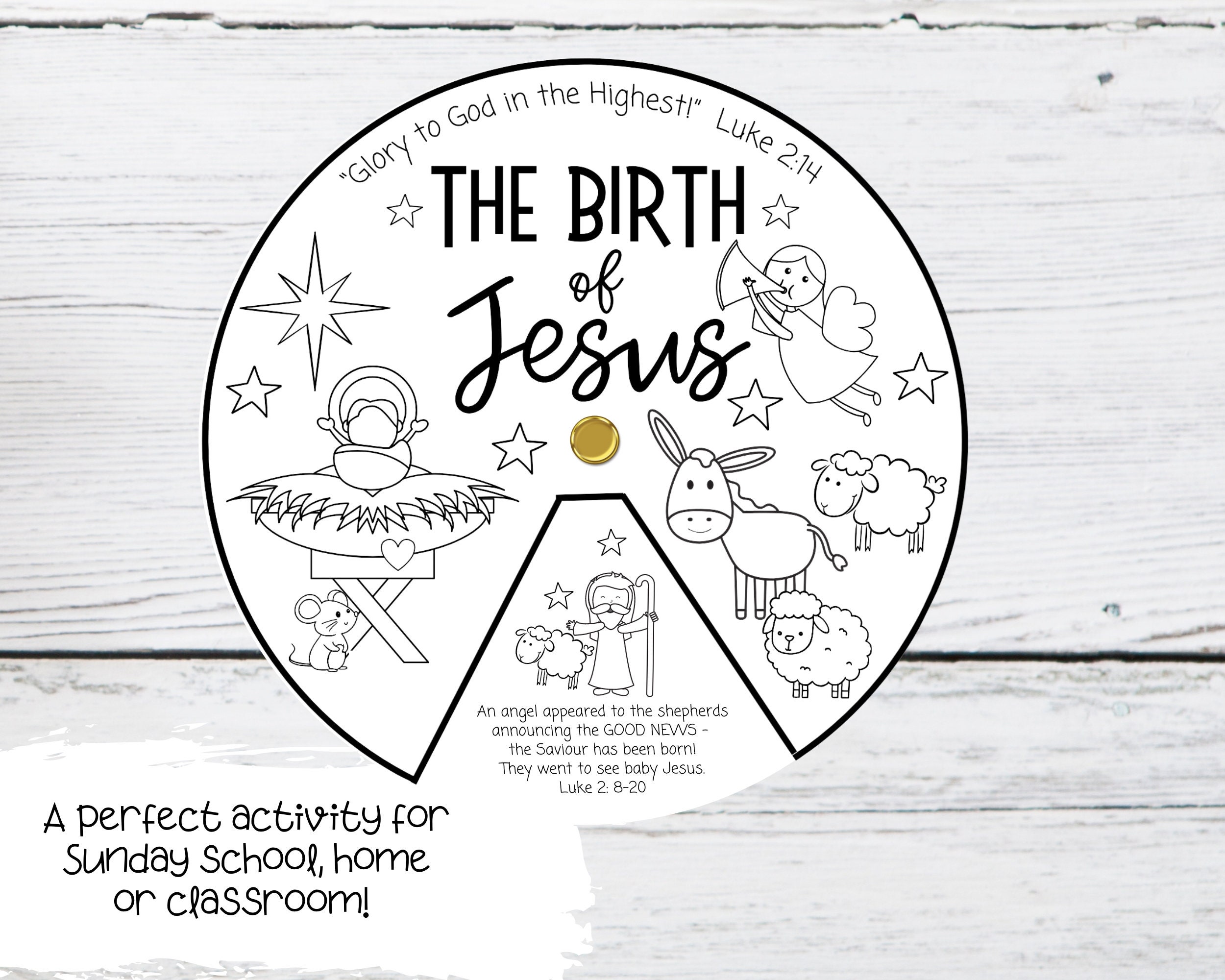 Kids Printable Birth of Jesus Spinner Color Wheel, Nativity Sunday ...