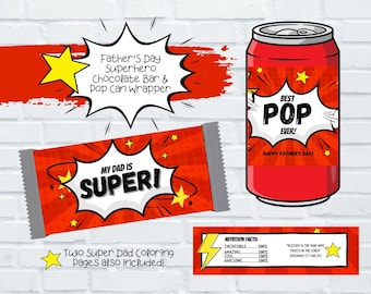Vatertags-Bibel-Vers-SUPERHERO-Bundle, bedruckbares Fertigen, Superhelden-Pop-Dosenverpackung, Superhelden-Schokoladenriegelverpackung, Super Dad-Färbung