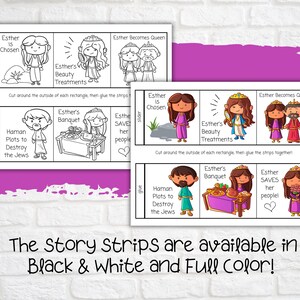 Queen Esther Story Strips, Sunday School Activity, Kids Church Craft, Bible Verse Coloring, Esther Bible Story, Printable image 3