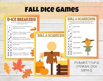 Fall Dice Games, Sunday School Game, Icebreaker, Roll a Turkey, Roll a Pumpkin, Roll a Scarecrow, Gratitude Game, Thanksgiving Games