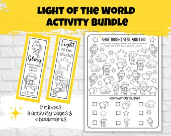 Christmas Light of the World Coloring and Activity Pages and Bookmarks, Christmas Story, Craft for Home, Sunday School, or Classroom