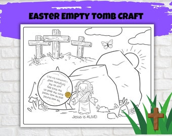 Easter Empty Tomb Craft, Sunday School Activity, Kids Church, Holy Week Craft, Easter Story Bible Verse Coloring