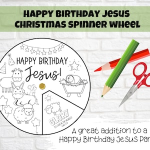Kinder druckbare alles Gute zum Geburtstag Jesus Weihnachten Spinner Farbrad, Krippe Sonntag Schulaktivität, Kinder Kirche Weihnachtsgeschichte Färbung