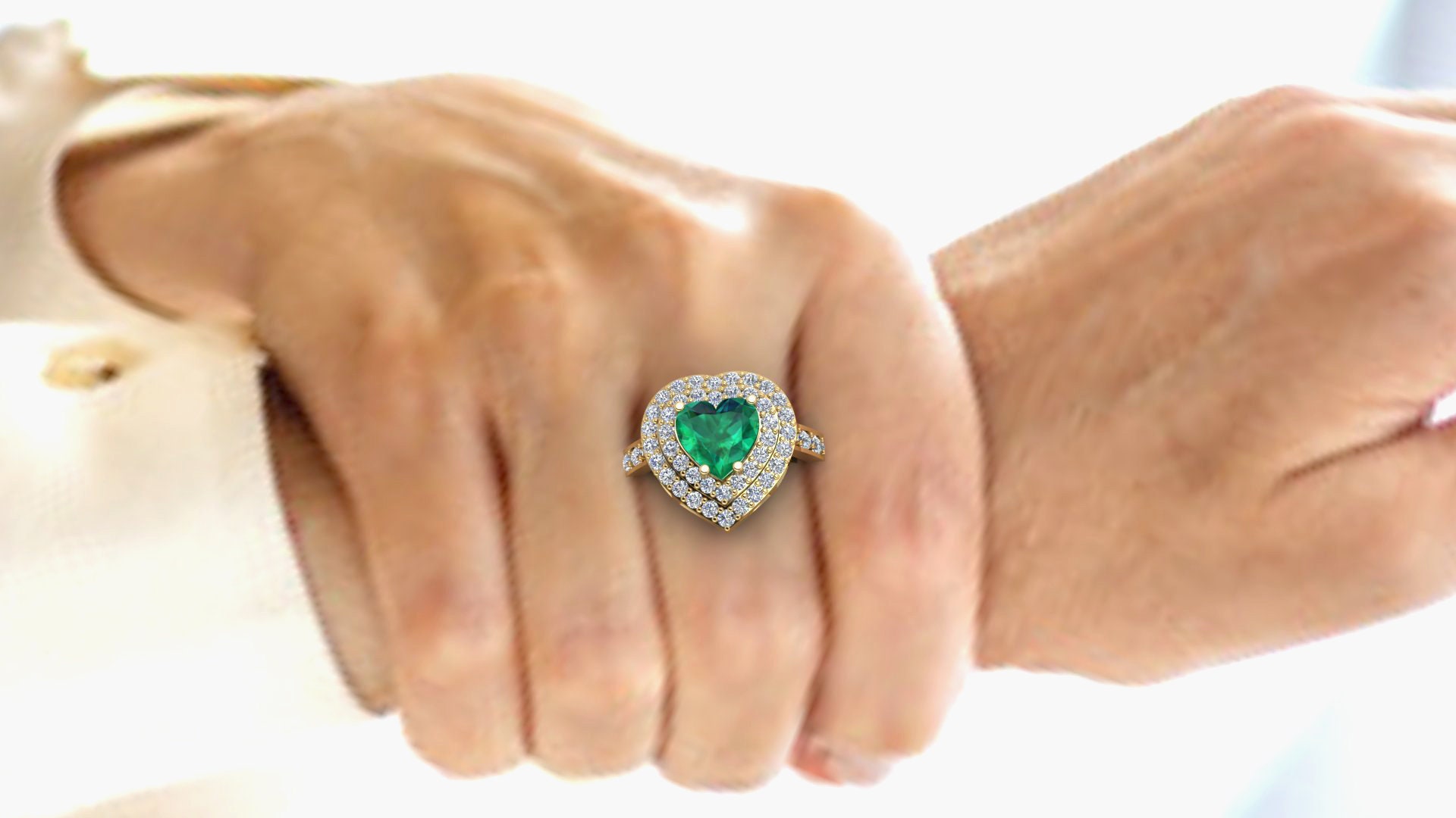 Genuine Emerald Heart Ring Solid 14k Yellow Gold Natural Diamond