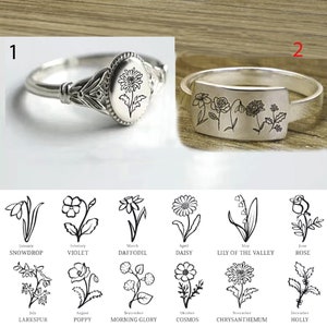 Birth Flower Ring//Personalized Family Ring//gifts for her//Custom Mom Gift//925 silver ring/handmade jewelry//12 Birth Month Flower Jewelry