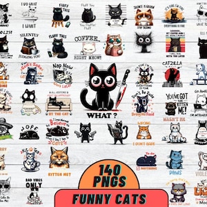 Paquete De Gatos Divertidos, PNGs De Gatos Divertidos, Amante De Los Gatos, Camiseta De Gato, Diseños De Gatos, Imágenes Divertidas, Animales De Dibujos Animados, Gatos Sarcásticos, Amante De Los Animales