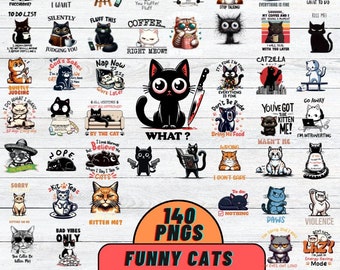 Paquete De Gatos Divertidos, PNGs De Gatos Divertidos, Amante De Los Gatos, Camiseta De Gato, Diseños De Gatos, Imágenes Divertidas, Animales De Dibujos Animados, Gatos Sarcásticos, Amante De Los Animales