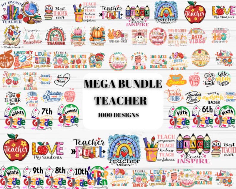 1000 Teacher SVG Bundle, Teacher PNG, Mega Bundle, Back to School, Teacher Graphics, Teacher Digital Files, Instant Download image 1