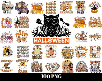 100 Retro Halloween PNG, Big Bundle Hallowen, Vintage Halloween Designs, Groovy Halloween, Halloween Designs, Shirt Designs