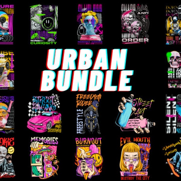 20 Urban TShirt Designs, Streetwear Bundle, Graphics Shirt, Pop Culture, Bikers Designs, Hip Hop PNG