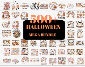 500+ Retro Halloween PNG Bundle, Halloween Tshirt Designs, Gost Designs, Silhoutte Png, Groovy Halloween Sublimation Designs