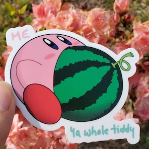 Kirby Wassermelone Tiddy Meme Aufkleber Vinyl Wasserfest | Niedliches lustiges doofes Meme Geschenk Poyo Briefpapier-Dekorations-Aufkleber