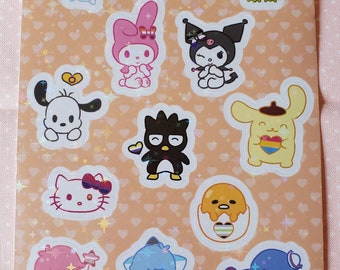 Pride Friends Sticker Sheet Holographic Rainbow Stars Vinyl Waterproof | Cute Animals Characters Kawaii Stationery Gift Decoration Decal