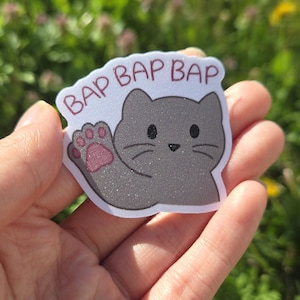 Bapbapbap Kitty Cat Sand Glitter Sticker Vinyl Waterproof | Cute Silly Animal Gift Kawaii Stationery Decoration Decal