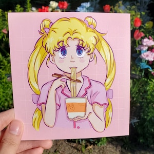 Usagi Sailor Moon Ramen Art Print | Cute Anime Gift Pajamas Pink Wall Poster Decor