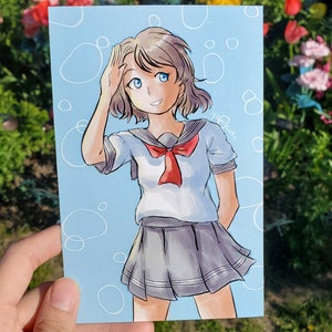 ラブライブサンシャイン 渡辺曜 アートプリント | Aqours かわいいアニメ セーラーアイドル ギフト ブルー ポストカード 文房具