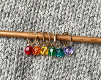 8er oder 6er Set Maschenmarkierer Regenbogen Set aus Böhmischen Glasperlen Geschenk für Stricker