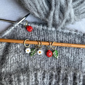6er 5er 4er Set Maschenmarkierer Marienkäfer Blume Blatt aus Böhmischen Glasperlen Geschenk für Stricker Strickzubehör