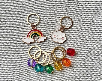 8er oder 6er Set Maschenmarkierer Regenbogen Set aus Böhmischen Glasperlen Geschenk für Stricker