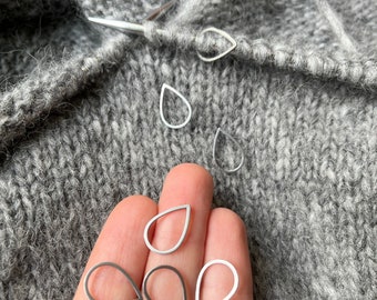 8er Set Maschenmarkierer Ring Tropfen aus Edelstahl minimalistisch, Geschenk für Stricker
