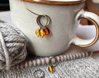 5er Set Maschenmarkierer aus natürlichem Baltischen Bernstein (Ostsee) Strickzubehör Geschenk für Stricker Baltic Amber