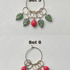 6er 5er 4er Set Maschenmarkierer Marienkäfer Blume Blatt aus Böhmischen Glasperlen Geschenk für Stricker Strickzubehör Bild 12