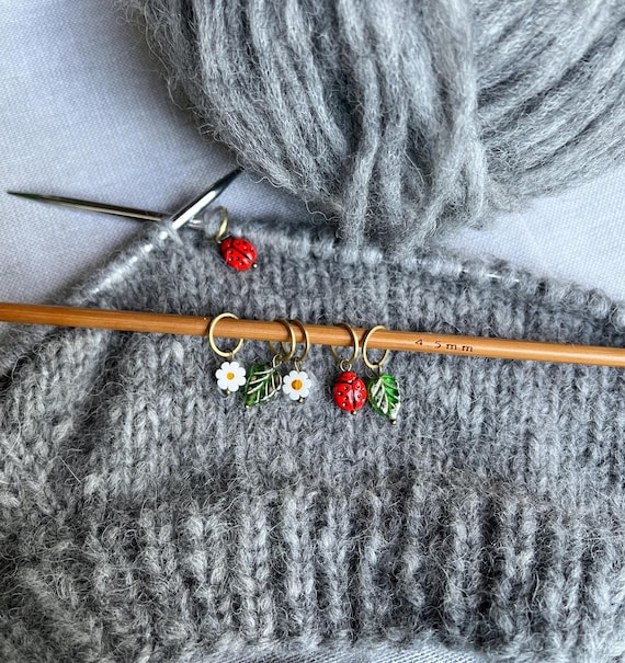 6er 5er 4er Set Maschenmarkierer Marienkäfer Blume Blatt aus Böhmischen Glasperlen Geschenk für Stricker Strickzubehör