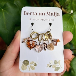 8er Set Maschenmarkierer Blume aus Böhmischen Glasperlen in Blatt- und Blütenform Kupfer und Roségold Geschenk für Stricker Strickzubehör
